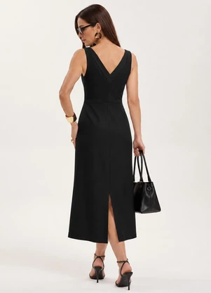 Cativa - Vestido Midi em Viscose com Elastano Preto - CATIVA