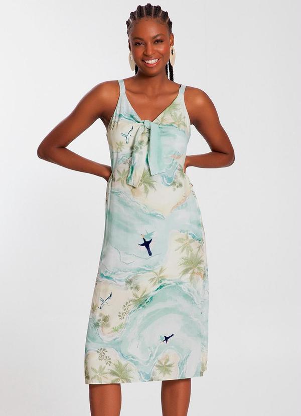 Lunender - Vestido Midi em Viscose com Laço Busto Azul