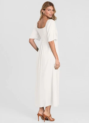 Dianna - Vestido Midi em Viscose com Manga Curta Bege - DIANNA