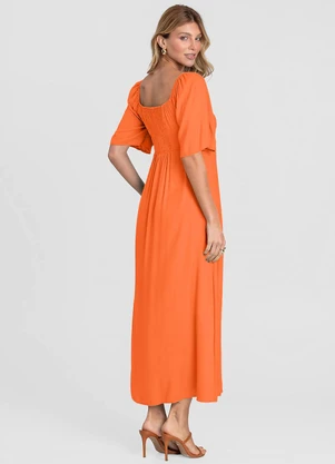 Dianna - Vestido Midi em Viscose com Manga Curta Laranja - DIANNA