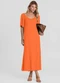 Dianna - Vestido Midi em Viscose com Manga Curta Bege - variação: Laranja
