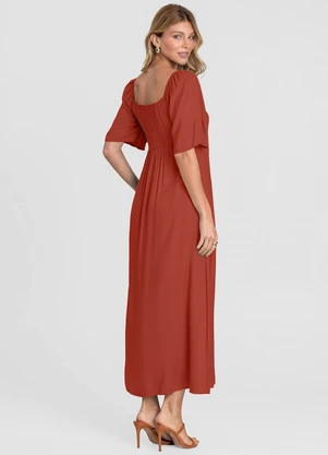 Dianna - Vestido Midi em Viscose com Manga Curta Laranja - DIANNA