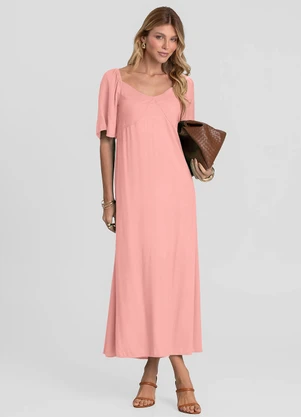 Dianna - Vestido Midi em Viscose com Manga Curta Rosa - DIANNA