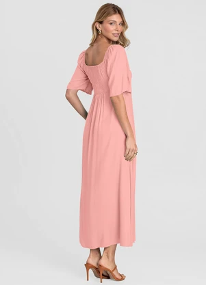 Dianna - Vestido Midi em Viscose com Manga Curta Rosa - DIANNA