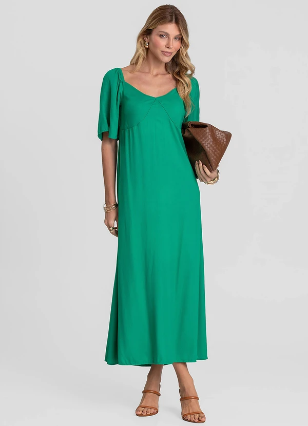 Dianna - Vestido Midi em Viscose com Manga Curta Verde