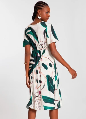Lunender - Vestido Midi em Viscose com Manga Flare Off White - LUNENDER