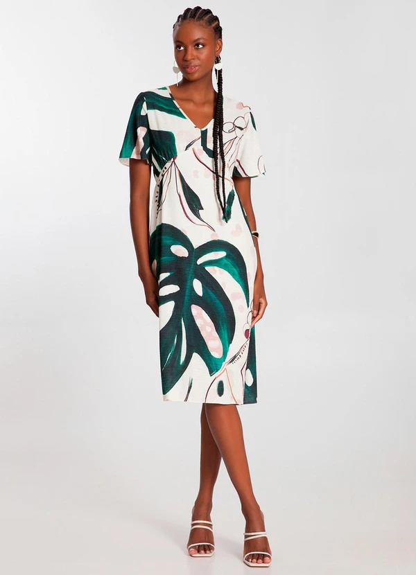 Lunender - Vestido Midi em Viscose com Manga Flare Off White 3