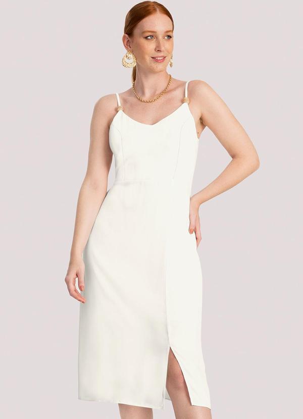 Lunender - Vestido Midi em Viscose Detalhe Alças Off White