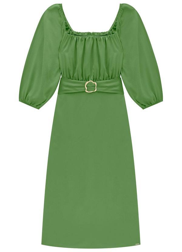 Lunender - Vestido Midi em Viscose e Cinto Verde