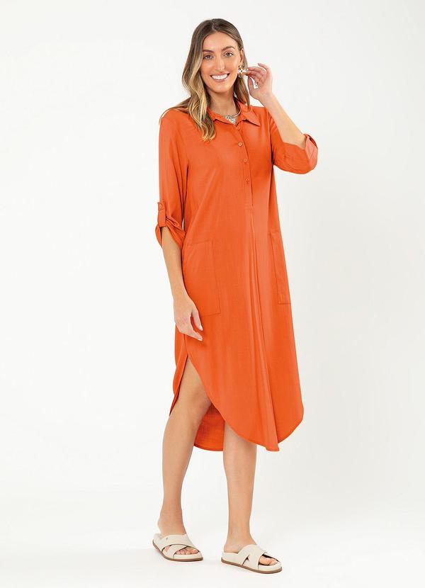 Cativa - Vestido Midi em Viscose Laranja Escuro