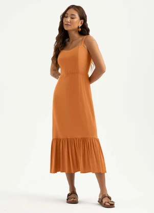 Cativa - Vestido Midi em Viscose Laranja Escuro - CATIVA