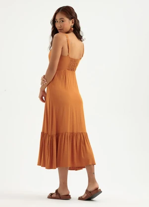 Cativa - Vestido Midi em Viscose Laranja Escuro - CATIVA