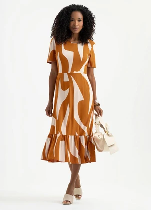 Cativa - Vestido Midi em Viscose Laranja Escuro - CATIVA