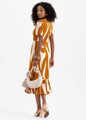 Cativa - Vestido Midi em Viscose Laranja Escuro - CATIVA