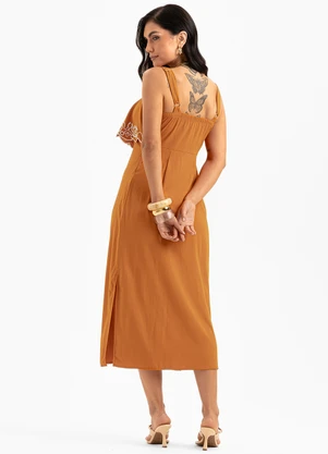 Cativa - Vestido Midi em Viscose Laranja Escuro - CATIVA