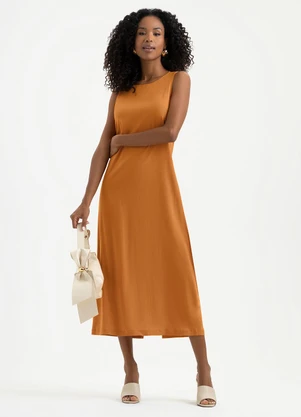 Cativa - Vestido Midi  em Viscose Laranja Escuro - CATIVA