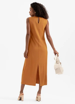 Cativa - Vestido Midi  em Viscose Laranja Escuro - CATIVA