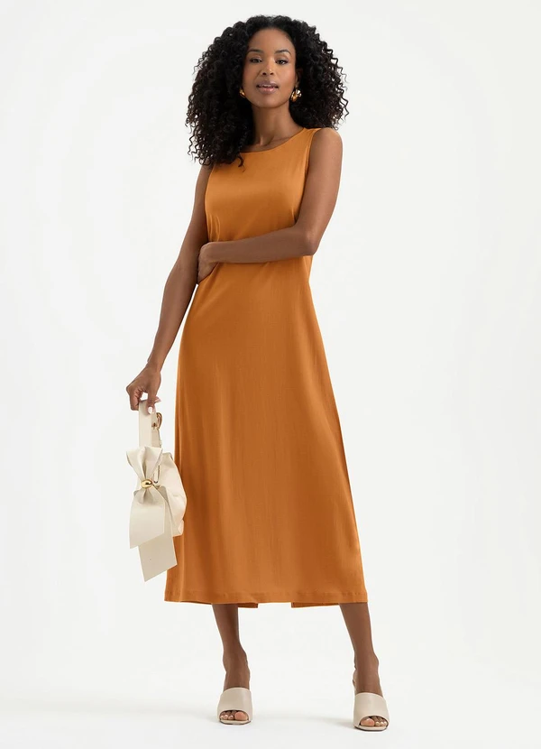 Cativa - Vestido Midi  em Viscose Laranja Escuro
