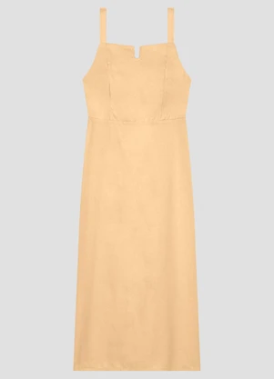 Cereja Rosa - Vestido Midi em Viscose Linho com Alças Bege - CEREJA ROSA