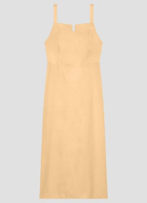 Cereja Rosa - Vestido Midi em Viscose Linho com Alças Bege - CEREJA ROSA