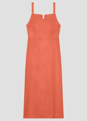 Cereja Rosa - Vestido Midi em Viscose Linho com Alças Laranja - CEREJA ROSA