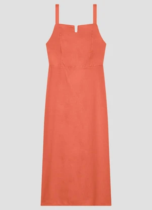 Cereja Rosa - Vestido Midi em Viscose Linho com Alças Laranja - CEREJA ROSA