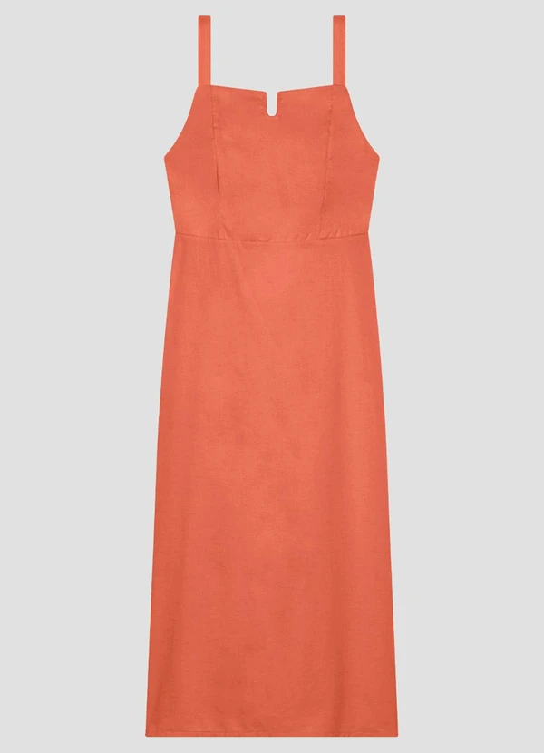Cereja Rosa - Vestido Midi em Viscose Linho com Alças Laranja