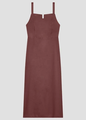 Cereja Rosa - Vestido Midi em Viscose Linho com Alças Marrom - CEREJA ROSA