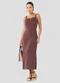 Cereja Rosa - Vestido Midi em Viscose Linho com Alças Bege - variação: Marrom