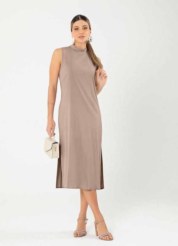 Cativa - Vestido Midi em Viscose Marrom Claro