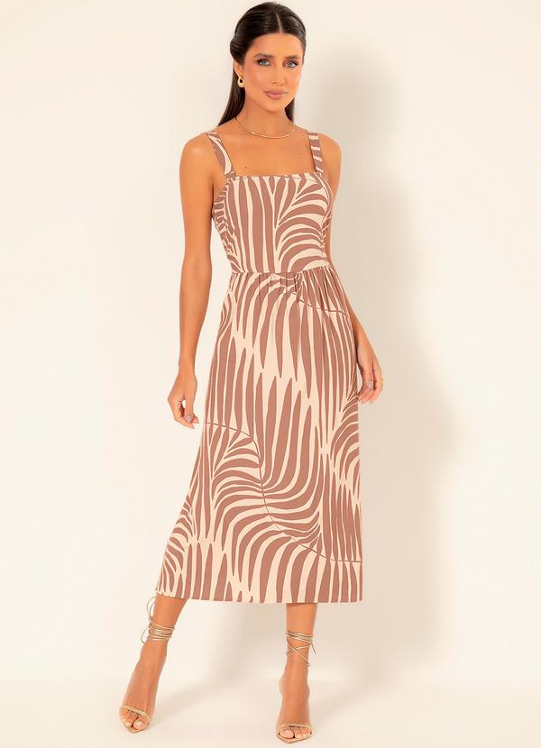 Gris - Vestido Midi em Viscose Marrom Claro