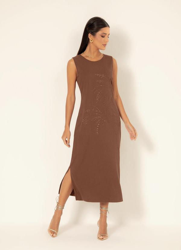 Gris - Vestido Midi em Viscose Marrom Escuro