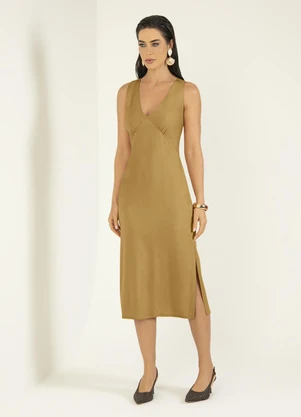 Gris - Vestido Midi em Viscose Marrom - GRIS