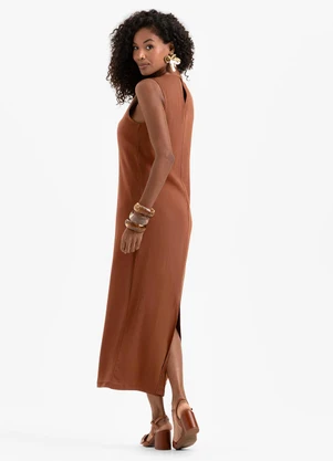 Cativa - Vestido Midi  em Viscose Marrom - CATIVA