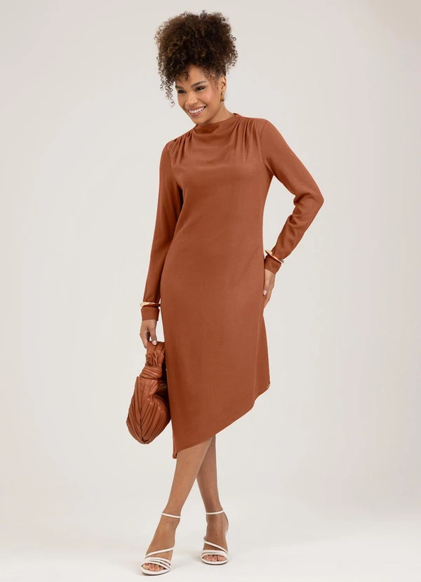 Cativa - Vestido Midi em Viscose Marrom