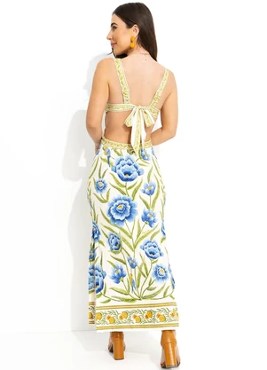 Farm - Vestido Midi em Viscose Off White - FARM