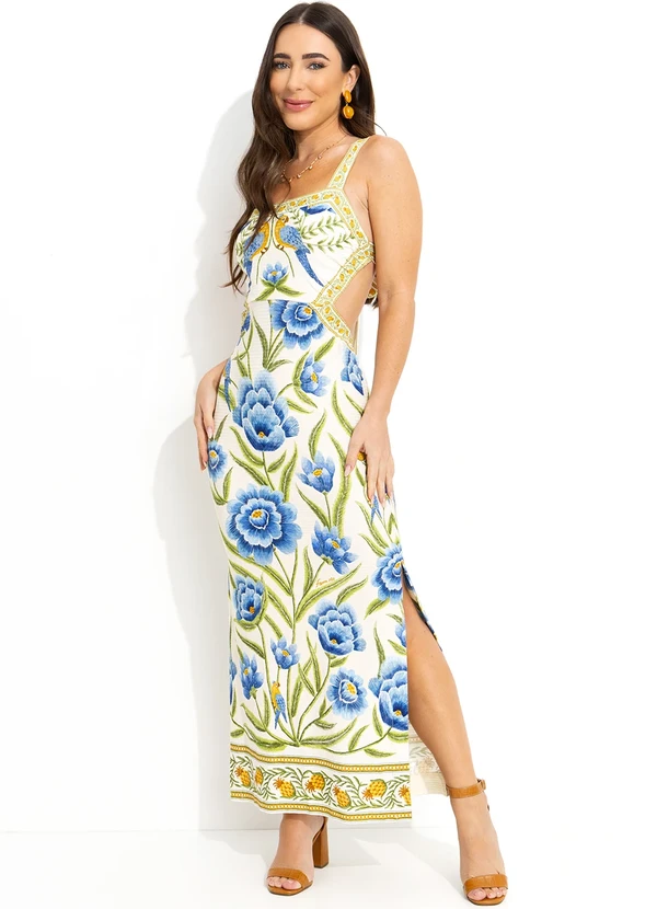 Farm - Vestido Midi em Viscose Off White 4