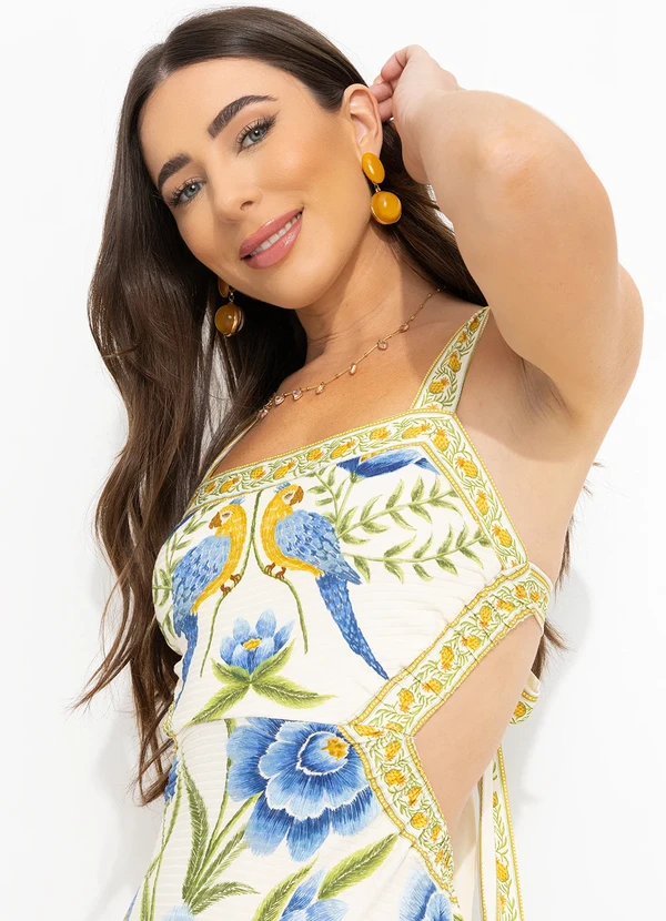 Farm - Vestido Midi em Viscose Off White 7