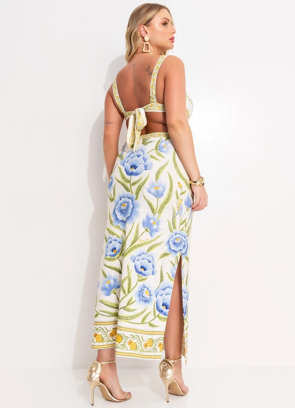 Farm - Vestido Midi em Viscose Off White 9