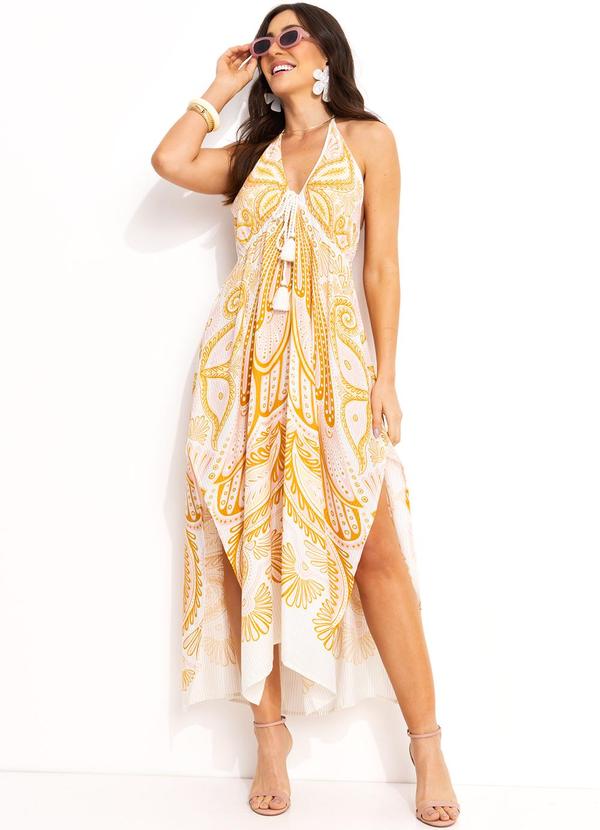 Farm - Vestido Midi em Viscose Amarelo