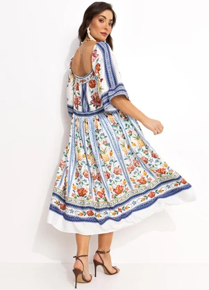 Farm - Vestido Midi em Viscose Off White - FARM
