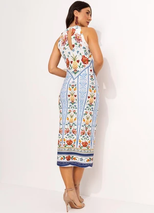 Farm - Vestido Midi em Viscose Off White - FARM