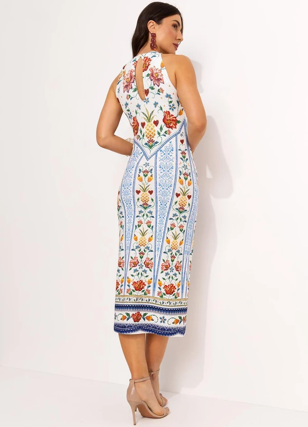 Farm - Vestido Midi em Viscose Off White 12