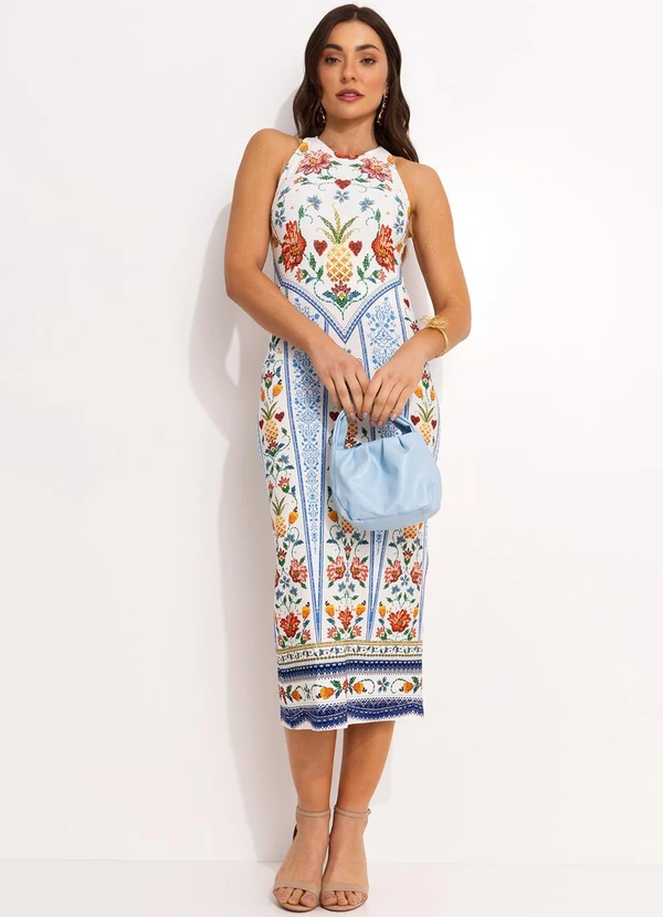 Farm - Vestido Midi em Viscose Off White 11