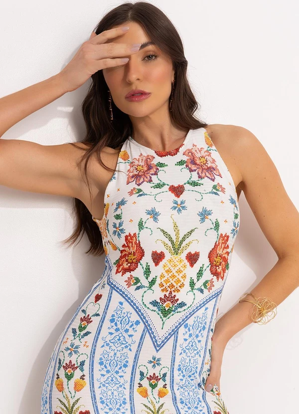 Farm - Vestido Midi em Viscose Off White 7