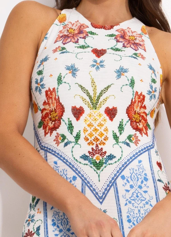 Farm - Vestido Midi em Viscose Off White 6