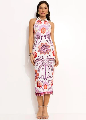 Farm - Vestido Midi em Viscose Off White - FARM