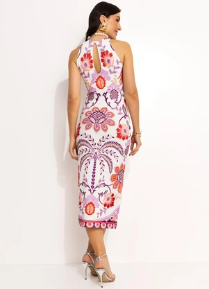 Farm - Vestido Midi em Viscose Off White - FARM