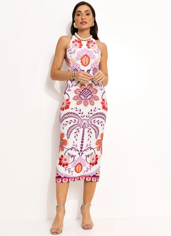 Farm - Vestido Midi em Viscose Off White 3