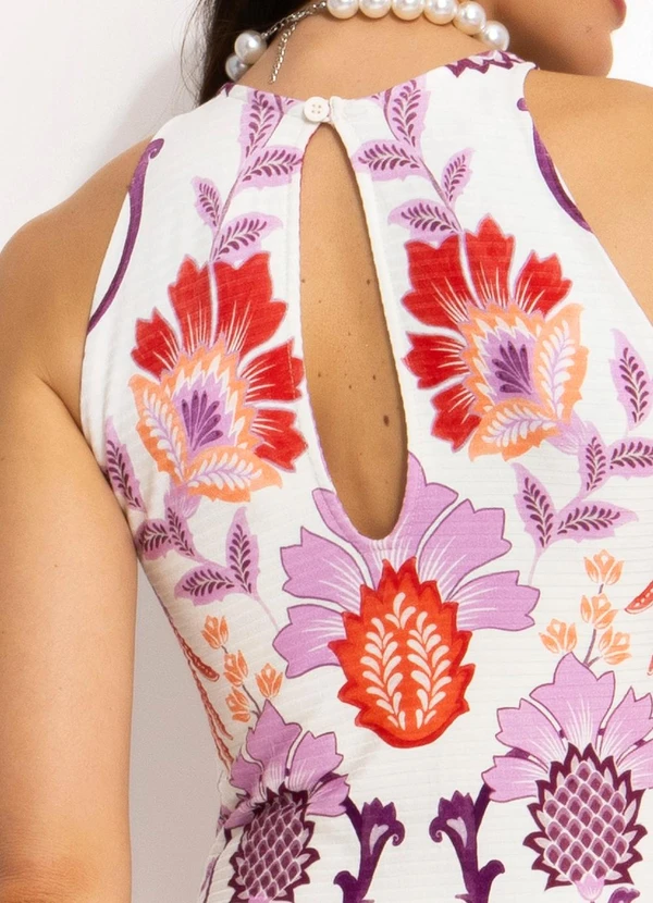 Farm - Vestido Midi em Viscose Off White 6